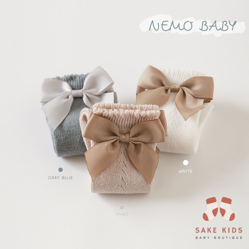 Tất đùi cho bé - Tất vớ đùi bé gái siêu xinh gắn nơ thiết kế viền thoáng khí NEMO BABY phong cách Hàn Quốc mới nhất TL07