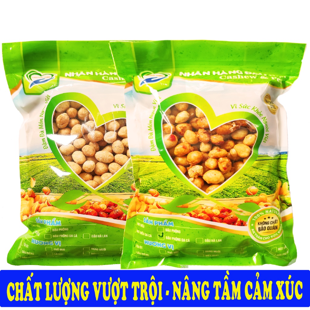 Combo 1KG Tự Chọn: Đậu Phộng Da Cá Nước Cốt Dừa và Đậu Phộng Da Cá Tỏi Ớt Tâm Đức Thiện 2 x Túi 500GR đồ ăn vặt