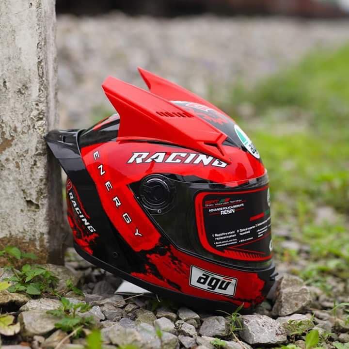 Mũ Bảo Hiểm AGU Tem Racing - TẶNG CẶP SỪNG+ đuôi gió - SỐ LƯỢNG CÓ HẠN