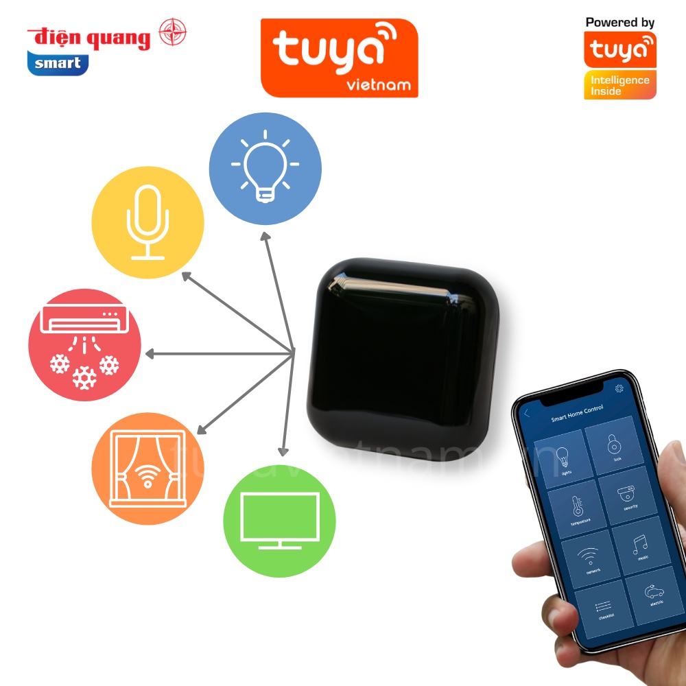 Bộ Điều Khiển Hồng Ngoại Wifi Điện Quang - Điều Khiển Điều Hòa Quạt Tivi,... Điều Khiển Giọng Nói Apollo ĐQ IR1.1 S