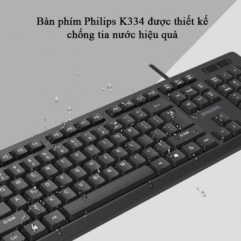 Bàn phím có dây PHILIPS K334 cổng USB cho máy tính, laptop siêu bền phù hợp sử dụng văn phòng, học tập, giải trí