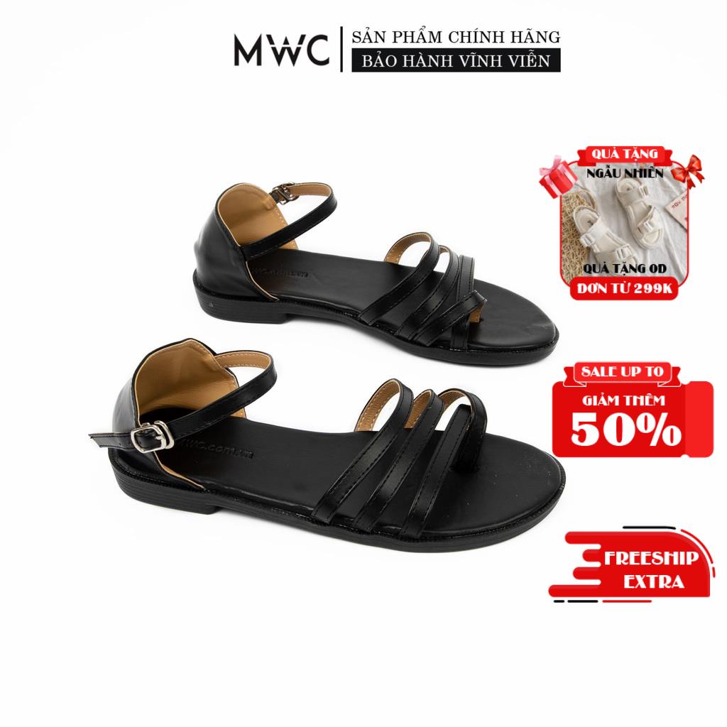 Giày Sandal Nữ MWC Đế Bệt Quai Dây Cá Tính Màu Đen Trắng Nâu XanhL NUSD- 2585