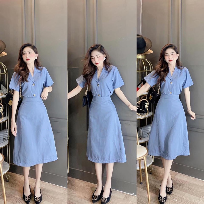 Set Vest Croptop Kèm Chân Váy Chữ A Dáng Dài Kéo Khóa M322- Lolla_Fashion