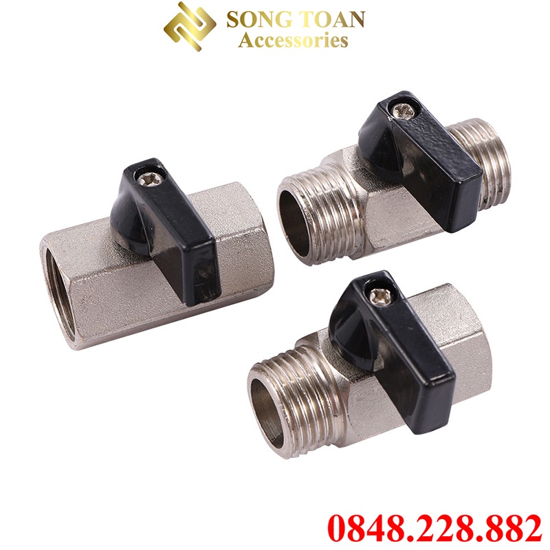 Van Bi Tay Mini Khóa Ren Trong Ten Ngoài Ren 9.6 13 17 21 - Đồng Thau Mạ Niken - Dùng Trong Thiết Bị Hơi Khí Chất Lỏng