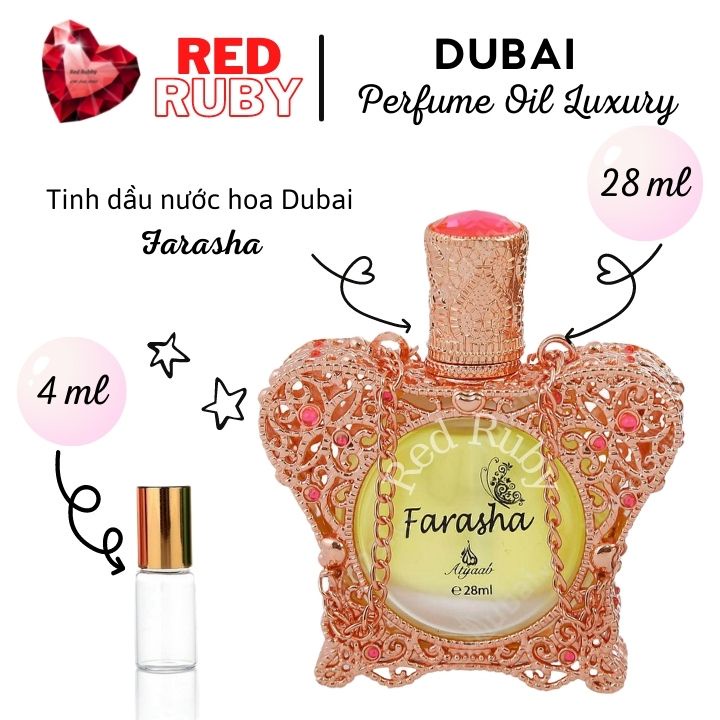 [Mẫu thử 4ml]Tinh Dầu Nước Hoa Dubai Farasha Atyaab Nội Địa Chính Hãng Cao Cấp, Dầu thơm Dubai, Red Rubby