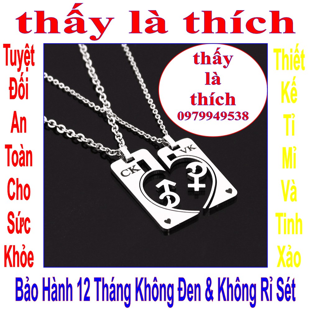 Dây chuyền cặp đôi inox trắng 2 mảnh ghép biểu tượng nam nữ khắc chữ CK / VK- Giá bán như trên là 1 cặp = 2 sợi như hình
