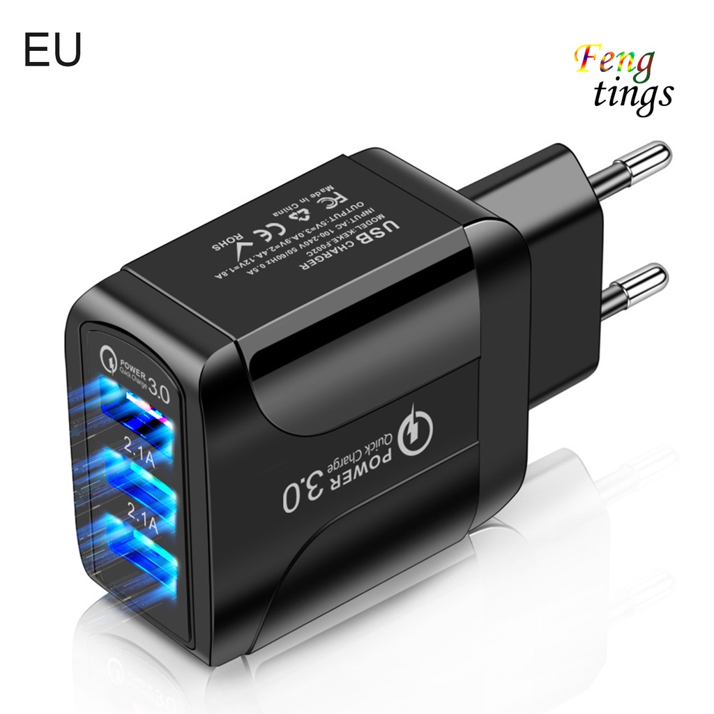 Củ sạc nhanh QC3.0 5.1A 3 cổng USB phích cắm EU/ US cho điện thoại