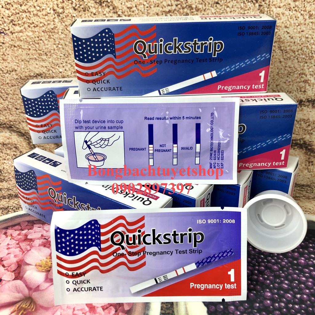 Combo 8 Que Thử Thai Quickstrip có in hình lá cờ " NHANH CHÓNG - ĐƠN GIẢN - CHÍNH XÁC - GIÁ RẺ "