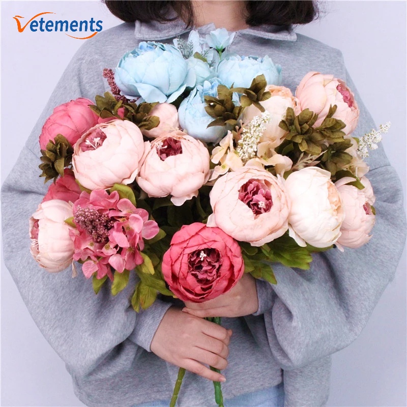 Bó Hoa Mẫu Đơn Giả 47cm Phong Cách Châu Âu Trang Trí Nội Thất