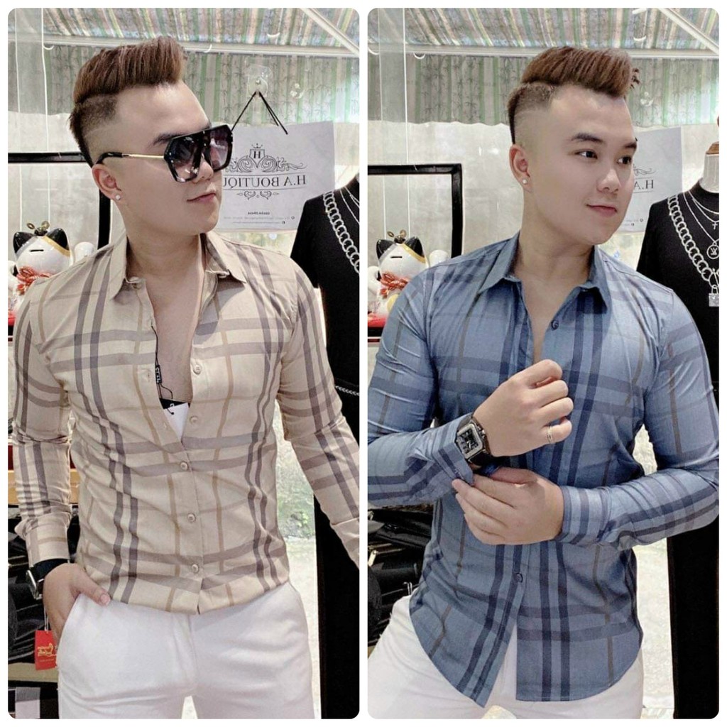 TN Store - Áo sơ mi Nam tay dài chất kate lụa cao cấp, phối hoạ tiết caro ấn tượng, PC trẻ trung - New Hot