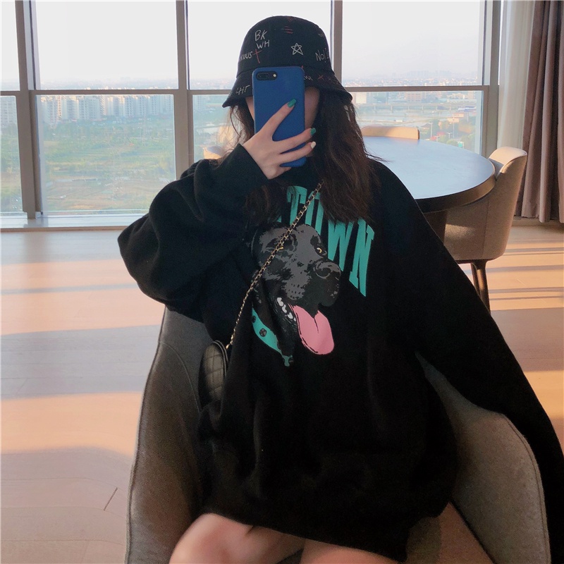 Áo sweatshirt mỏng Xiaozhainv tay dài dáng rộng in chữ phong cách vintage Hàn Quốc thời trang thường ngày | BigBuy360 - bigbuy360.vn