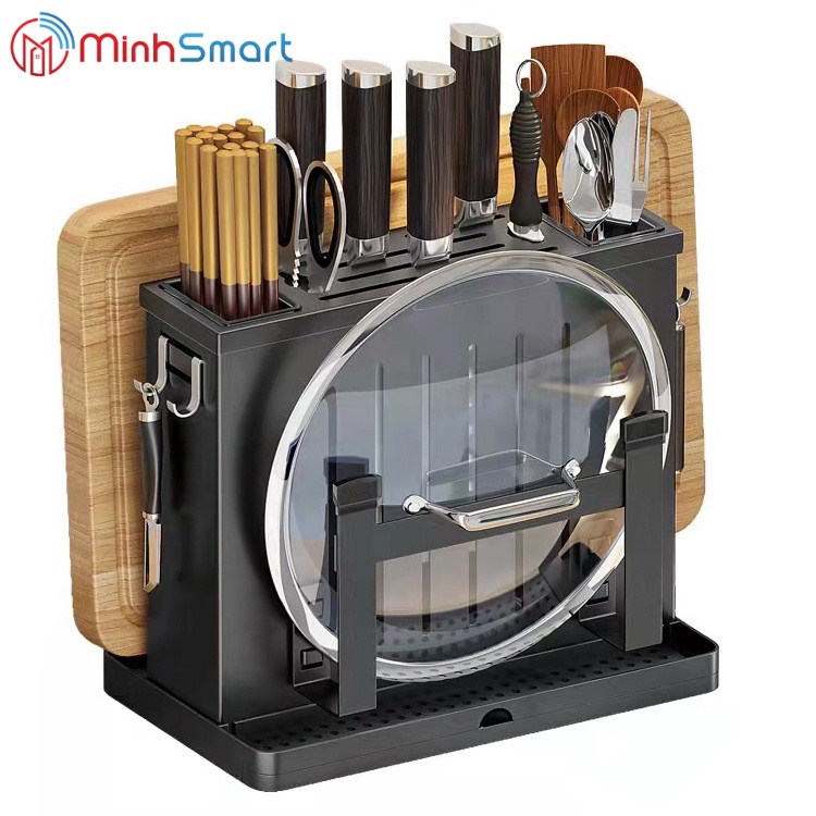 Kệ cắm dao, Kệ Dao Thớt Inox chống rỉ có khay hứng nước vệ sinh, Hàng cao cấp Nhập Khẩu, Giá để dao thớt