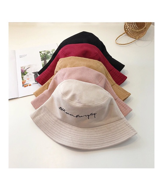 Mũ bucket nam nữ, nón bucket Maruko trơn vàng vintage dệt kim unisex cao cấp phủ nhung đỏ