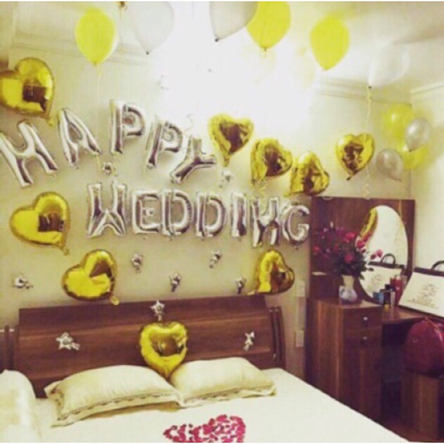 Dải 12 chữ Happy Wedding vàng/bạc/đỏ