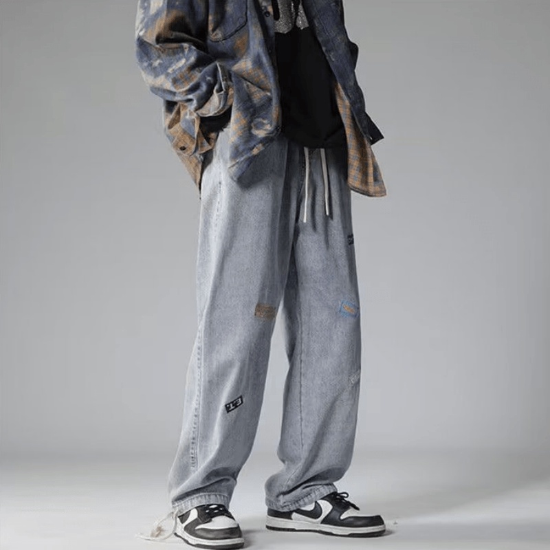 Quần denim Lưng Thun Dáng Rộng Phong Cách Thời Trang Hàn Quốc Cho Nam Giới Size S-3XL