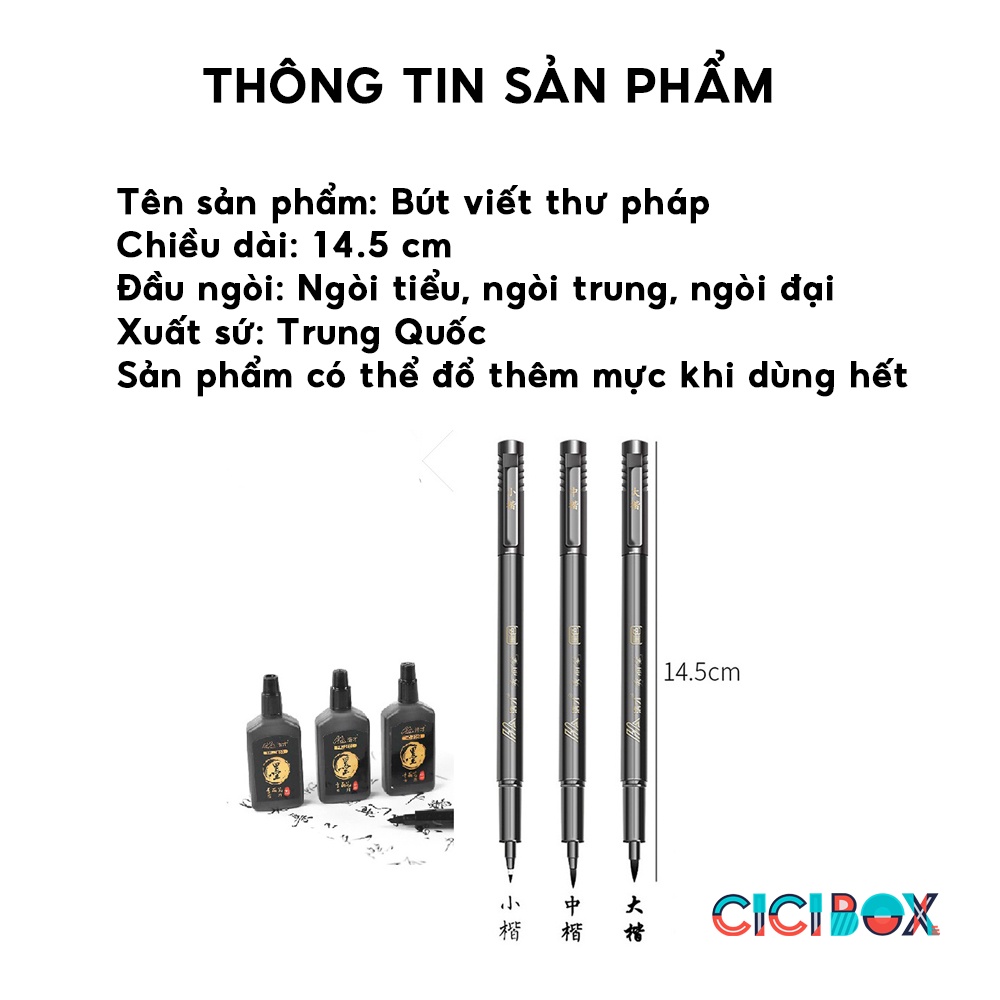 Bút Brush Pen Viết Calligraphy Lettering Thư Pháp Có Thể Bơm Mực, Bút Lông Viết Thư Pháp CICIBOX