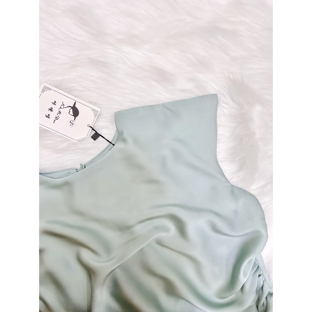 Váy Thiết Kế Lụa, Đầm Thiết Kế Lụa Xanh Mint Tay Hến Rút Sườn Siêu Sang | BigBuy360 - bigbuy360.vn
