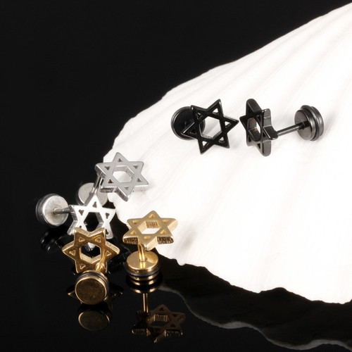 Bông Tai Nam Hình Ngôi Sao David Titan Không Đen TT 2448 - 1 Cặp