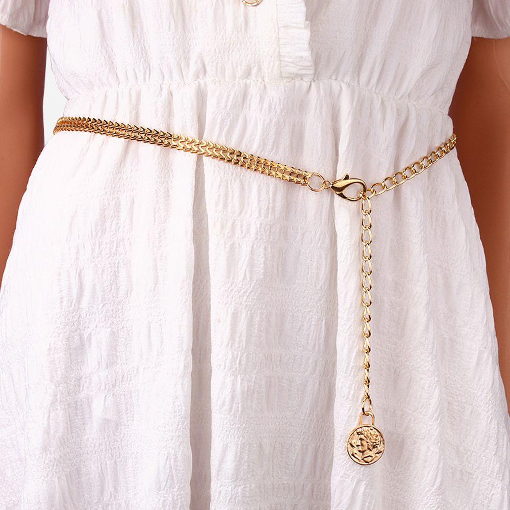 Thắt Lưng Dây Xích Mỏng Điều Chỉnh Được Phối Tua Rua Trang Trí Đầm Jean