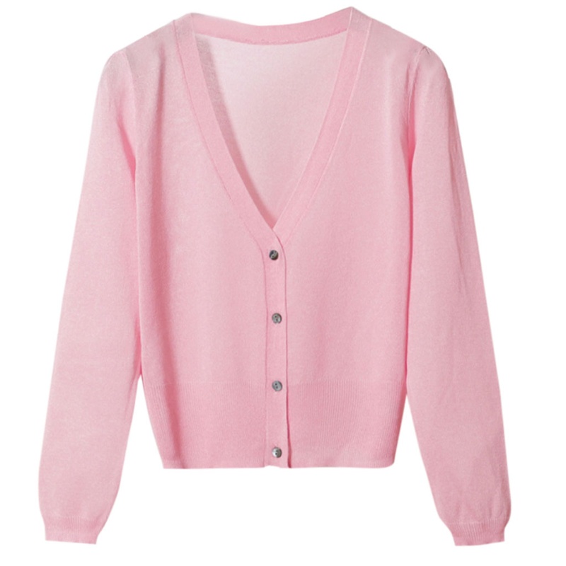 Áo Khoác Cardigan Dệt Kim Tay Dài Cổ Chữ V Cài Nút Màu Sắc Đơn Giản Thời Trang Cho Nữ