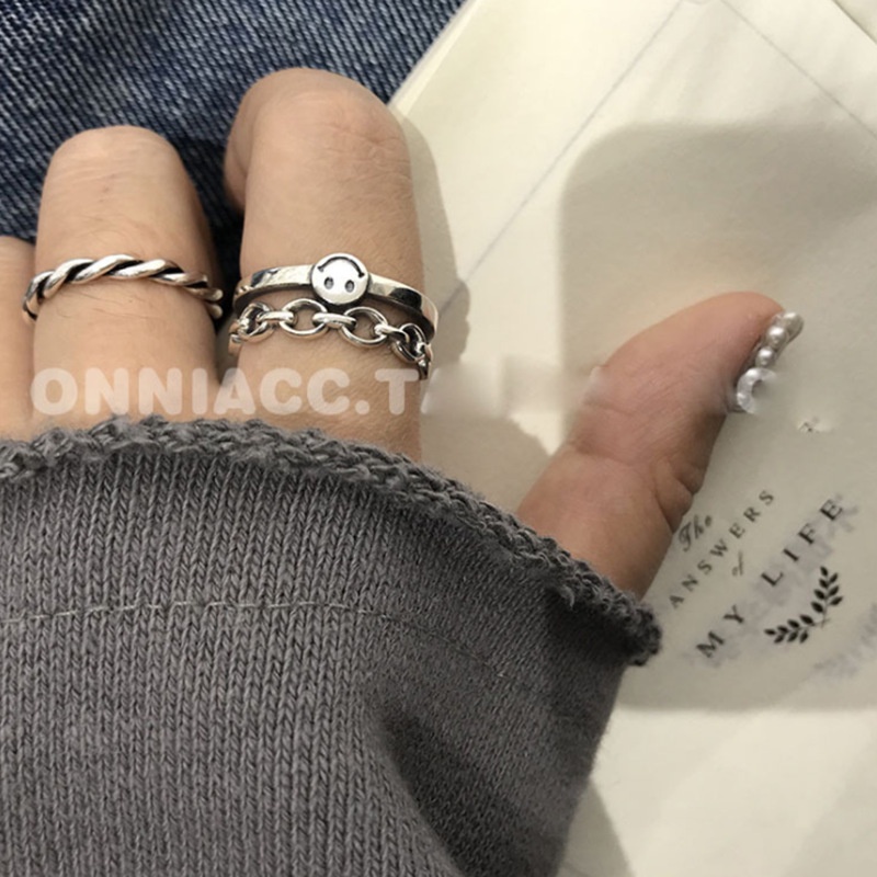 Bộ 2 nhẫn hợp kim nhôm thiết kế mặt cười phong cách Hàn Quốc xinh xắn thời trang dành cho nữ