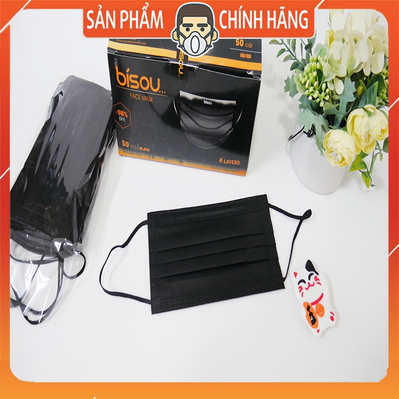 [ MẪU MỚI] Khẩu trang y tế màu đen Bisou 4 lớp kháng khuẩn cao cấp #Ami #hana #namanh