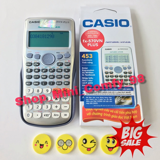 (Lỗi 1 đổi 1)(sỉ ibox) Tặng set 4 tẩy mặt cười siêu cute- máy tính casio fx 570vn plus