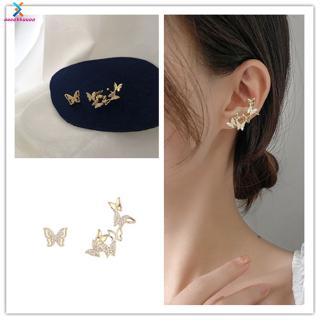 Khuyên Kẹp Vành Tai Hình Bướm Rỗng Không Đối Xứng Phong Cách Hàn Quốc
