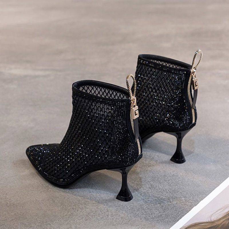 Giày Bốt Martin Cao Gót Phối Lưới Đính Đá Thoáng Khí Thời Trang Xuân Hè Phong Cách Hàn Quốc 2022 Cho Nữ