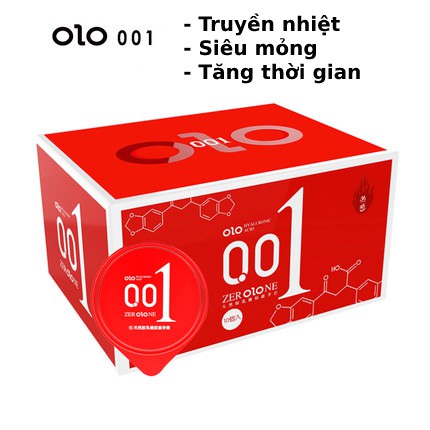 Bao cao su 0.01 OLO đỏ, bao cao su siêu mỏng 0.01mm, siêu ấm tăng cảm giác hộp 10c