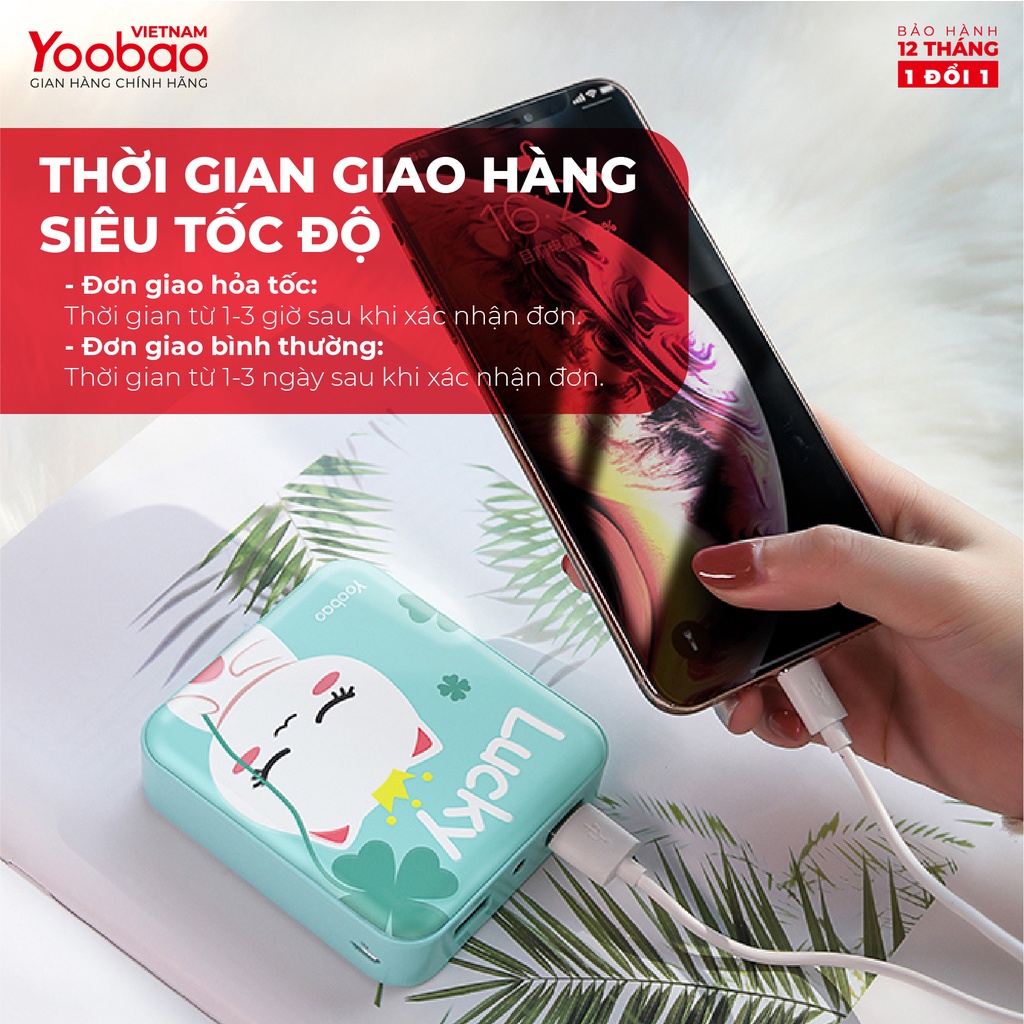 Sạc dự phòng mini 10000mAh Yoobao YB-6024 Trang bị đèn LED chiếu sáng - Hàng chính hãng - Bảo hành 12 tháng 1 đổi 1