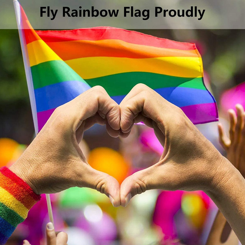 Bộ 50 Lá Cờ Gay Pride Mini Cầm Tay Màu Cầu Vồng Kích Thước 21 * 14cm