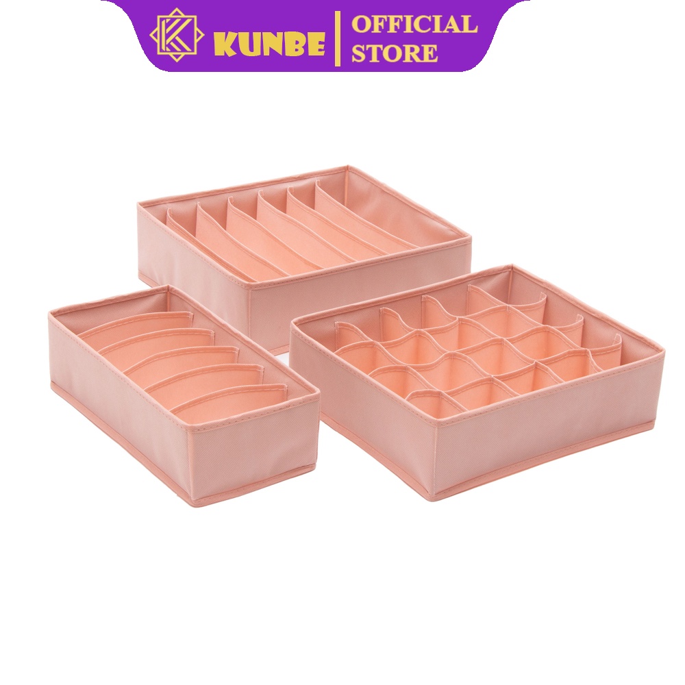 Set 3 Hộp Vải Đựng Đồ Lót Tất Vớ KUNBE, Nhiều Ngăn Tiện Lợi, Siêu Tiết Kiệm Không Gian