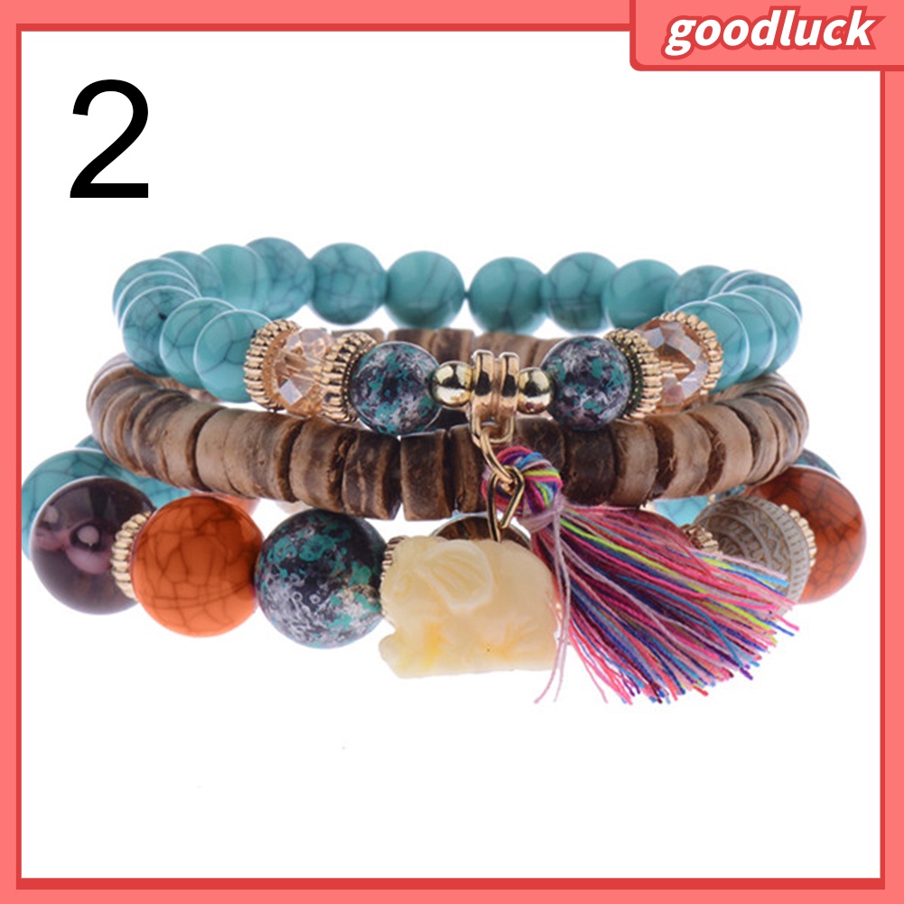 Set 3 vòng tay hạt đá phong cách Boho thời trang nữ độc đáo