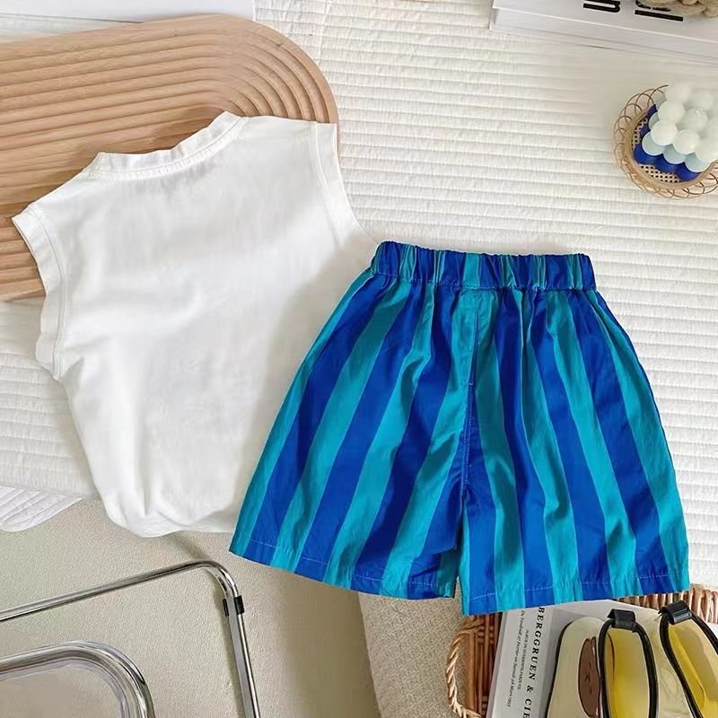 Bộ Đồ Thể Thao Áo Thun Tay Ngắn Phối Quần Short Kiểu Hàn Quốc Thời Trang Mùa Hè Cho Bé Trai
