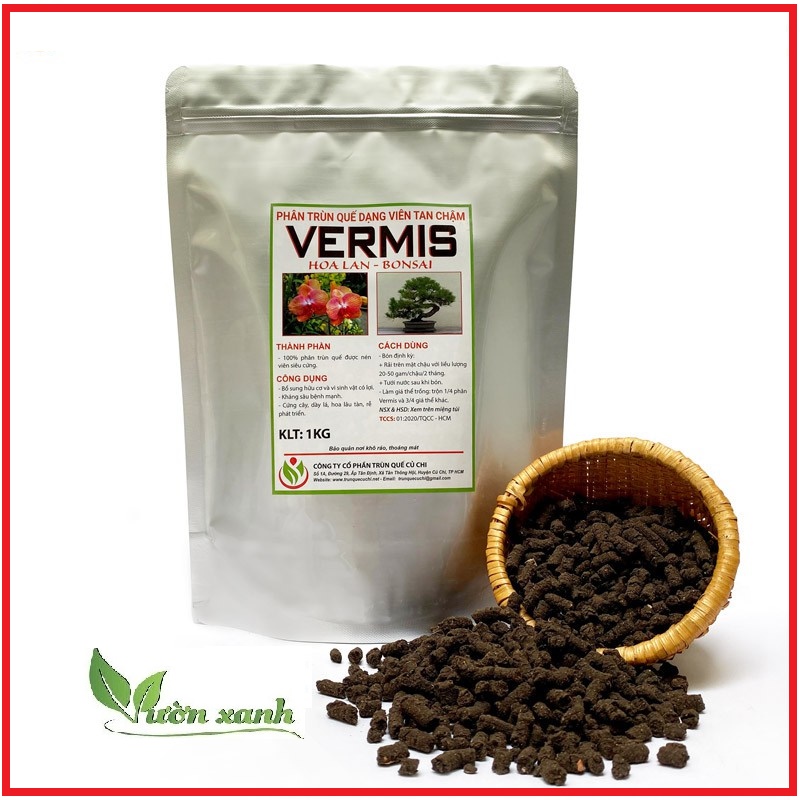 (SIÊU RẺ) Phân trùn quế viên nén tan chậm Vermis gói 1kg ( viên nén cứng, dùng được 2-3 tháng)