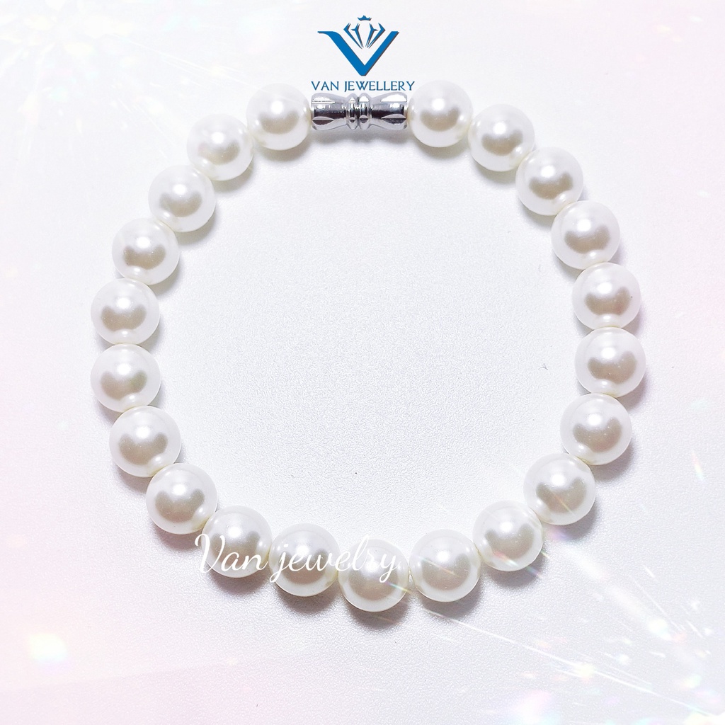 Vòng tay nữ Van Jewelry V10050 vòng Ngọc trai nhân tạo hạt tròn lung linh