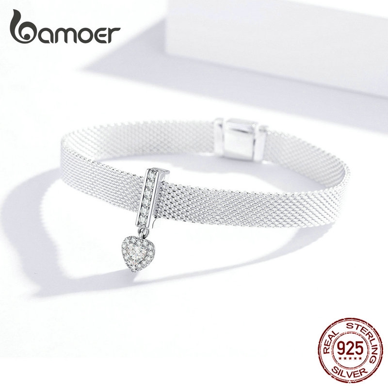 Hạt charm Bamoer SCX109 bạc 925 hình trái tim để làm trang sức cho nữ