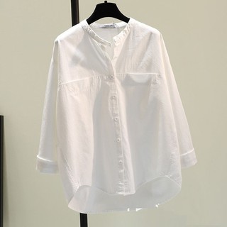 Áo sơ mi nữ form rộng cổ tầu chất thô cotton mềm mát SLINEN, form áo suông không kén dáng.