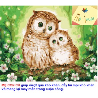 Tranh sơn dầu số hoá tự tô màu theo số có khung - [2] MẸ CON CÚ (40x50)
