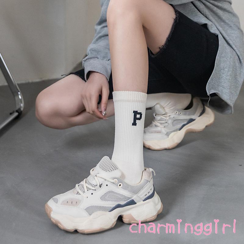 Vớ chạy bộ co giãn in chữ thiết kế đơn giản cho nữ