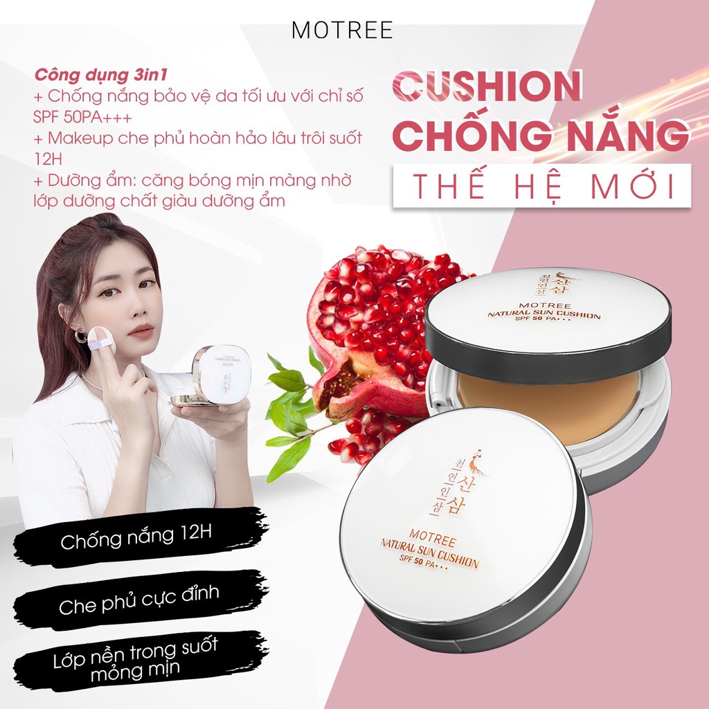 MOTREE CUSHION trang điểm chống nắng LỰU SÂM MOTREE  - NATURAL SUN CUSHION SPF 50+