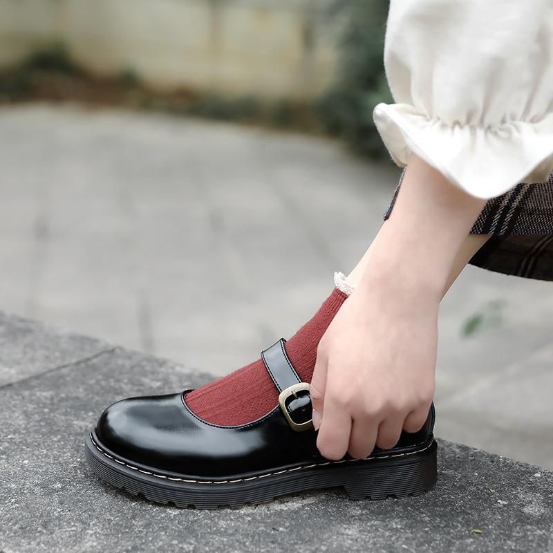Giày Nữ Lolita Retro Vòng Giày Mary Jane Của Phụ Nữ Giày Da Dày Của Phụ Nữ Nhật Bản Nữ Giày Da