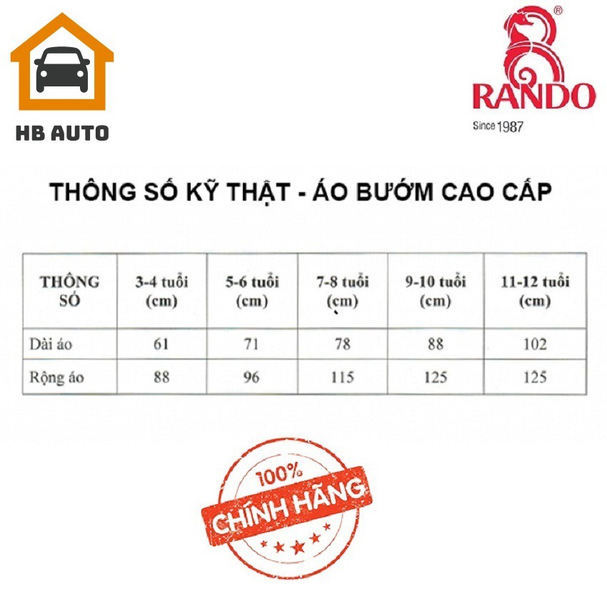 [ CAO CẤP] Áo mưa bướm trẻ em Rando Pocho dành cho các bé có độ tuổi từ (11 tuổi đến 12 tuổi) tương đương với size số 5