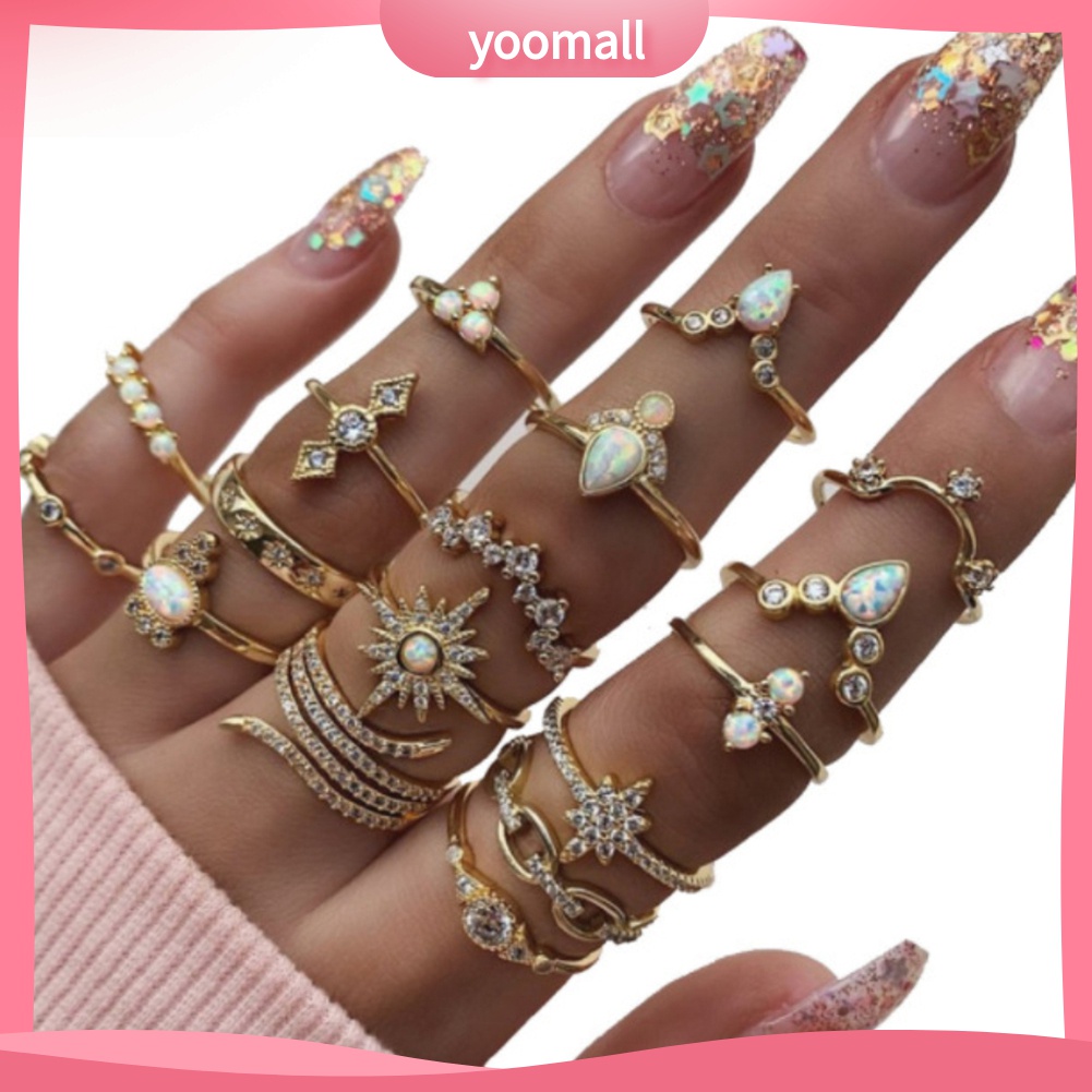 Yomall♡ Set 17 Nhẫn Hợp Kim Đính Đá Nhiều Kiểu Phong Cách Bohemian Cho Nữ