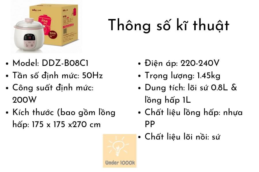 Nồi nấu cháo chậm, cách thủy và ninh hầm ăn dặm cho bé dung tích 0.8 lít và 1.6 lít