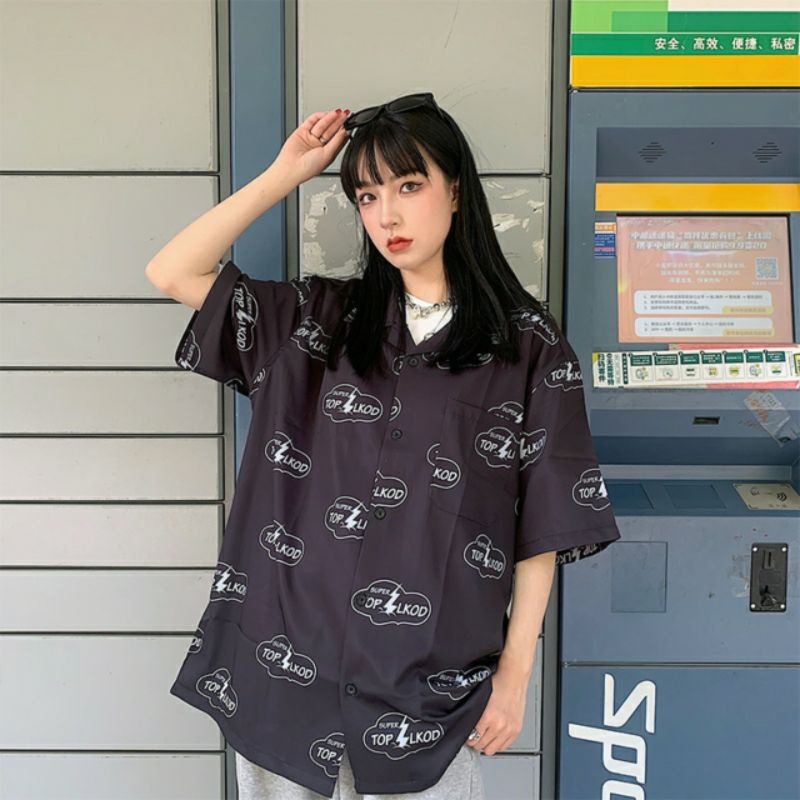 Áo Sơ Mi Tay Ngắn Unisex Cổ Bẻ Phong Cách Hàn Quốc Freesize
