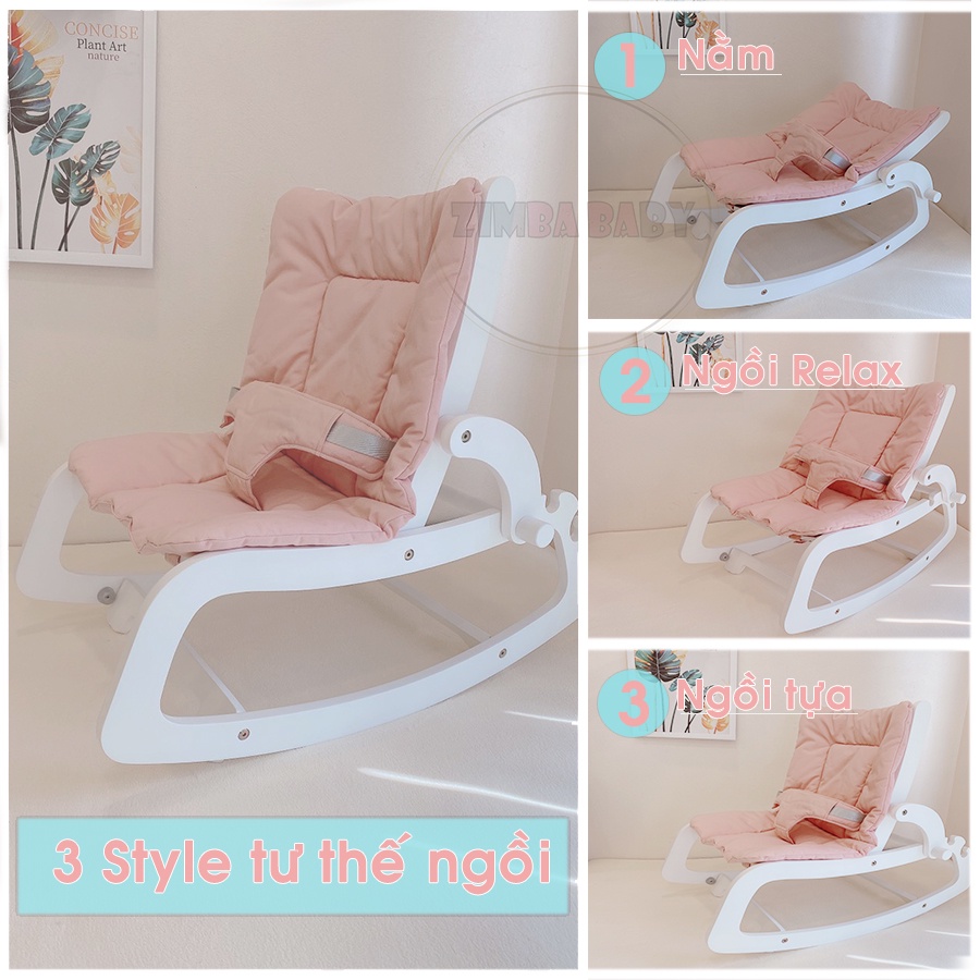 Ghế bập bênh chân gỗ đa năng ROCKING CHAIR Hugme 2022 cho bé nằm ngủ, thư giãn, ghế rung cho bé