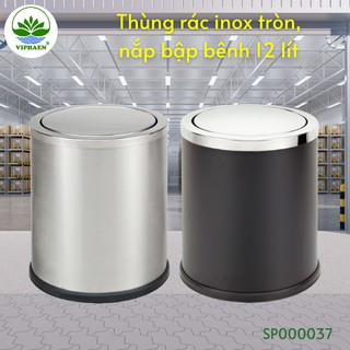 Thùng rác inox tròn nắp bập bênh 12 lít D250xH300 Viphaen