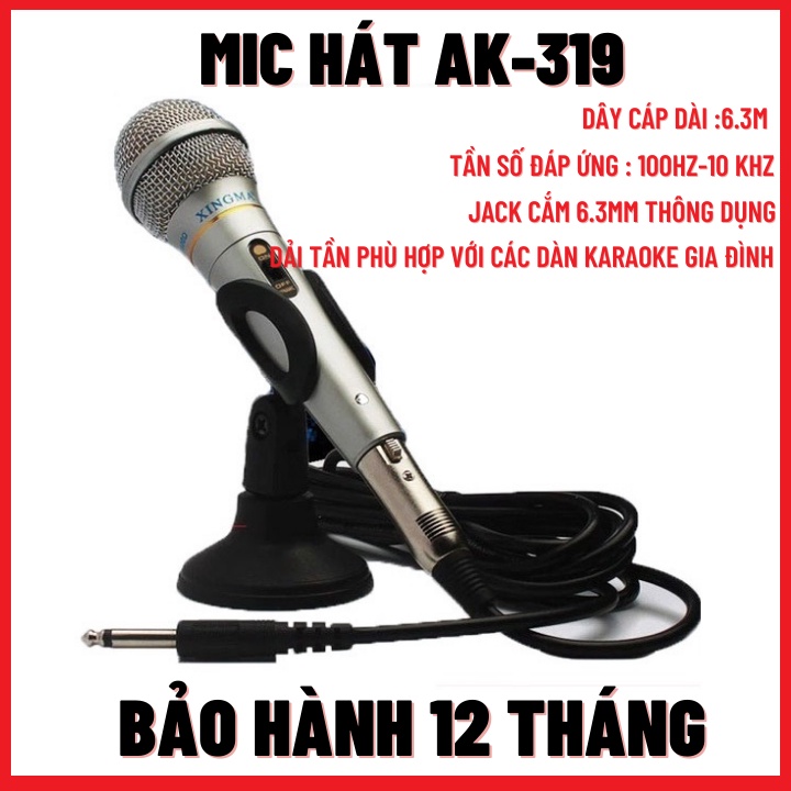 Mic hát karaoke,Micro Karaoke  XINGMA AK-319 Chống Hú,Chống rè,bắt âm tốt,giọng hay-Bảo Hành 12 Tháng.